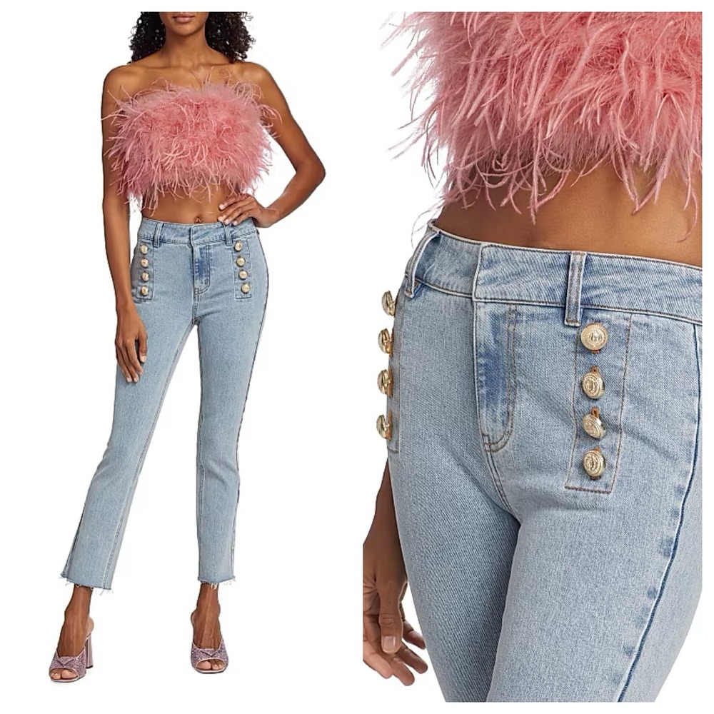 Generation Love Justine Button Fray Denim Pants Light Wash High Rise Size 24